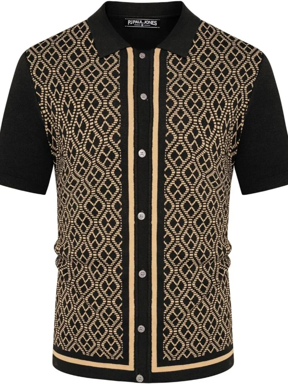 Men's Black Short Sleeve 70s Vintage Polo Contrast Knit Retro Top Casual Shirt - Picture 6 of 6